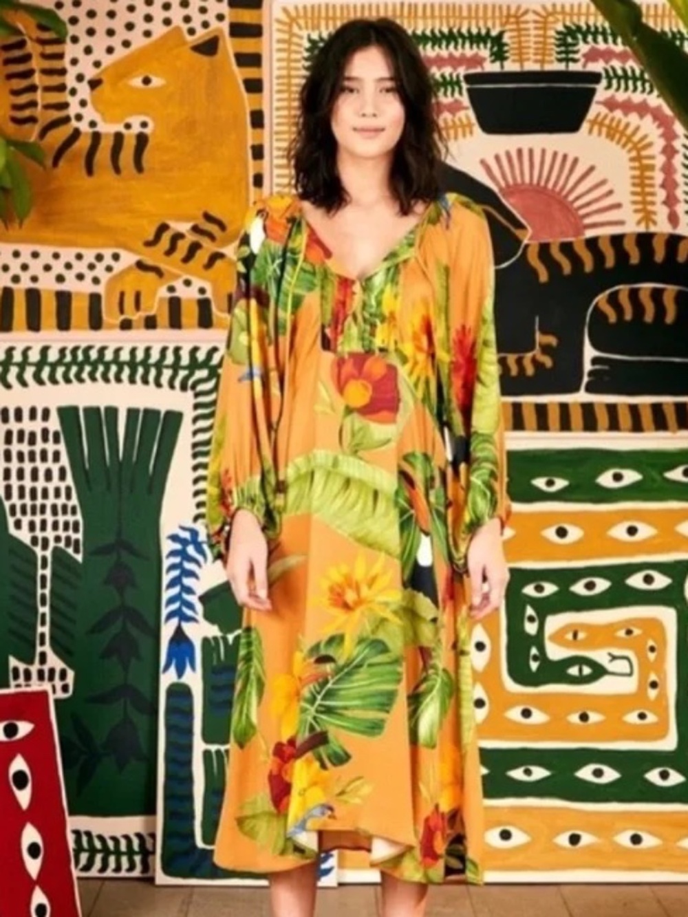 NWT Farm Rio Tropical Desire Midi Dress Toucan Hawiian Floral sz M